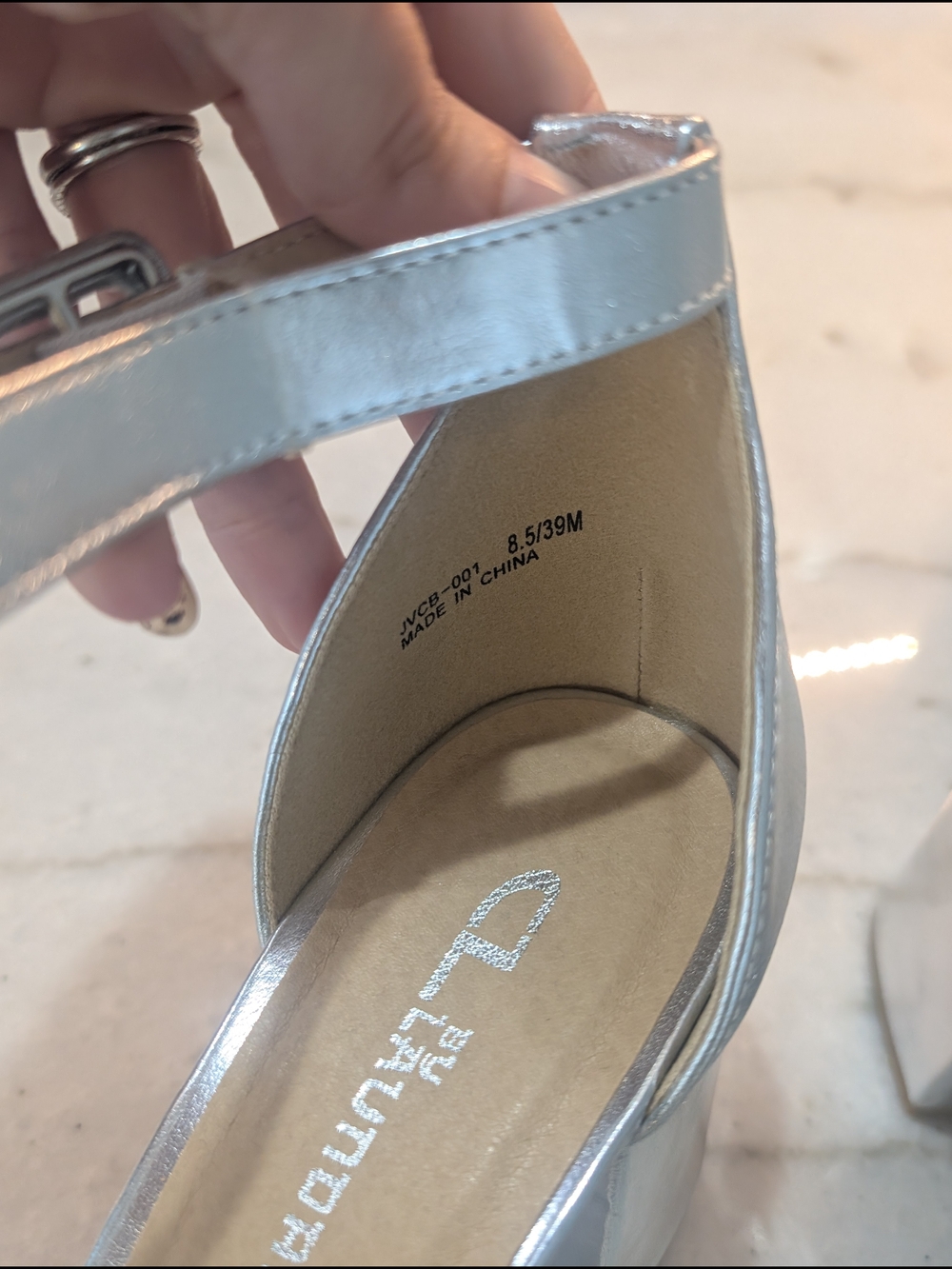 CL By Laundry Silver Metallic Block 3" Heel Ankle Strap Sandals Women's Heels - Picture 3 of 8